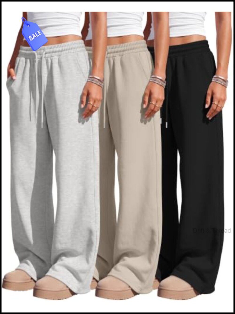 Wide Leg Baggy Sweatpants with Pockets 3 Pack Polyester